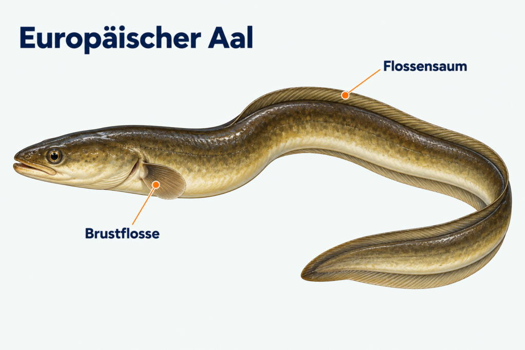 Europäischer Aal mit Brustflosse und durchgehendem Flossensaum