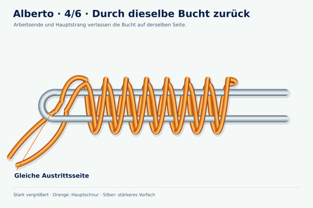 Alberto, Schritt 4: Durch dieselbe Bucht zurück Vergrößerte Lernzeichnung: Alberto, Schritt 4 – Durch dieselbe Bucht zurück