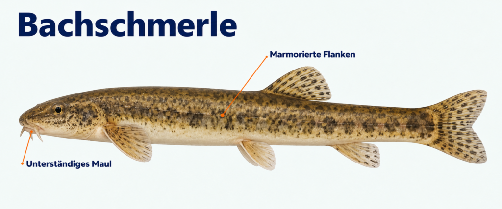 Bachschmerle mit markierten Erkennungsmerkmalen