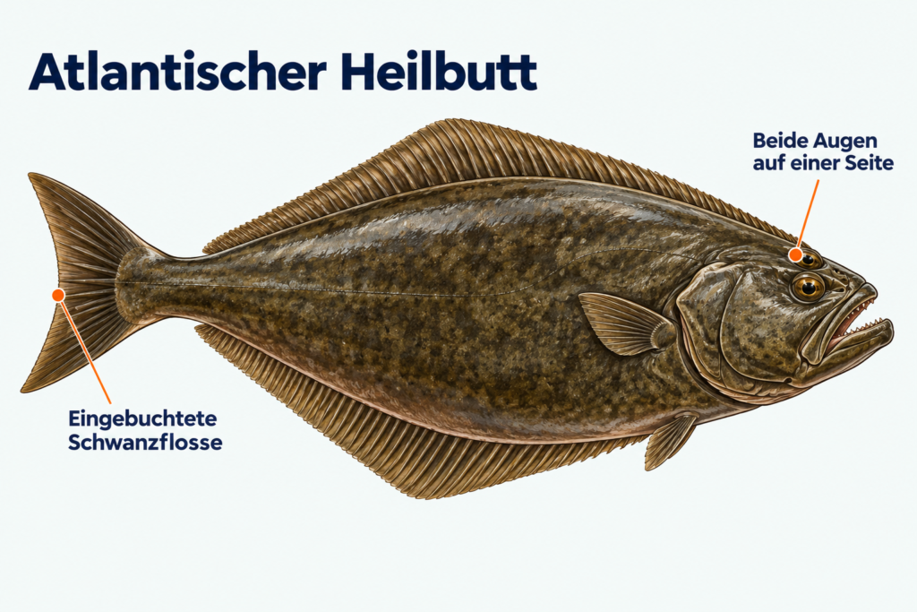 Atlantischer Heilbutt mit beiden Augen auf der rechten Körperseite